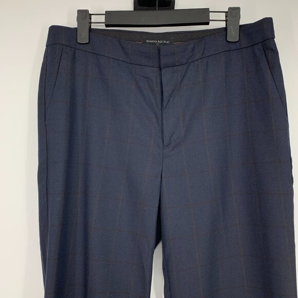 Banana Republic Pants Straight Trouser Plaid Blue Wool Blend NWT - Picture 2 of 9